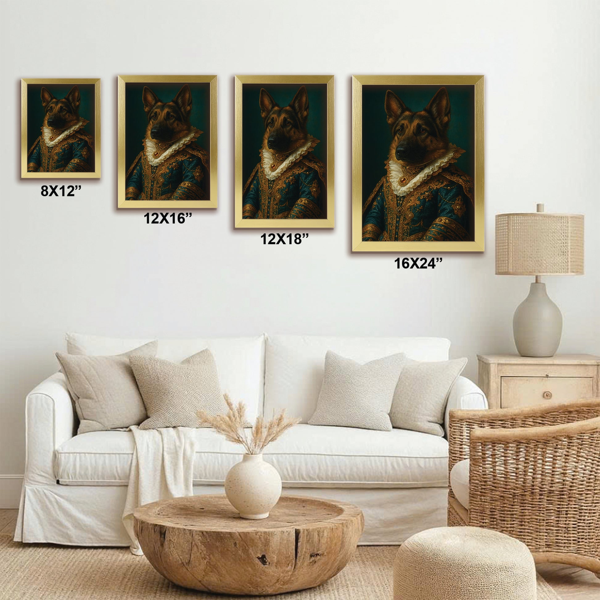 Custom Photo Dog Royal Style 4 Canvas Framed Wall Art Gift For Dog Lovers