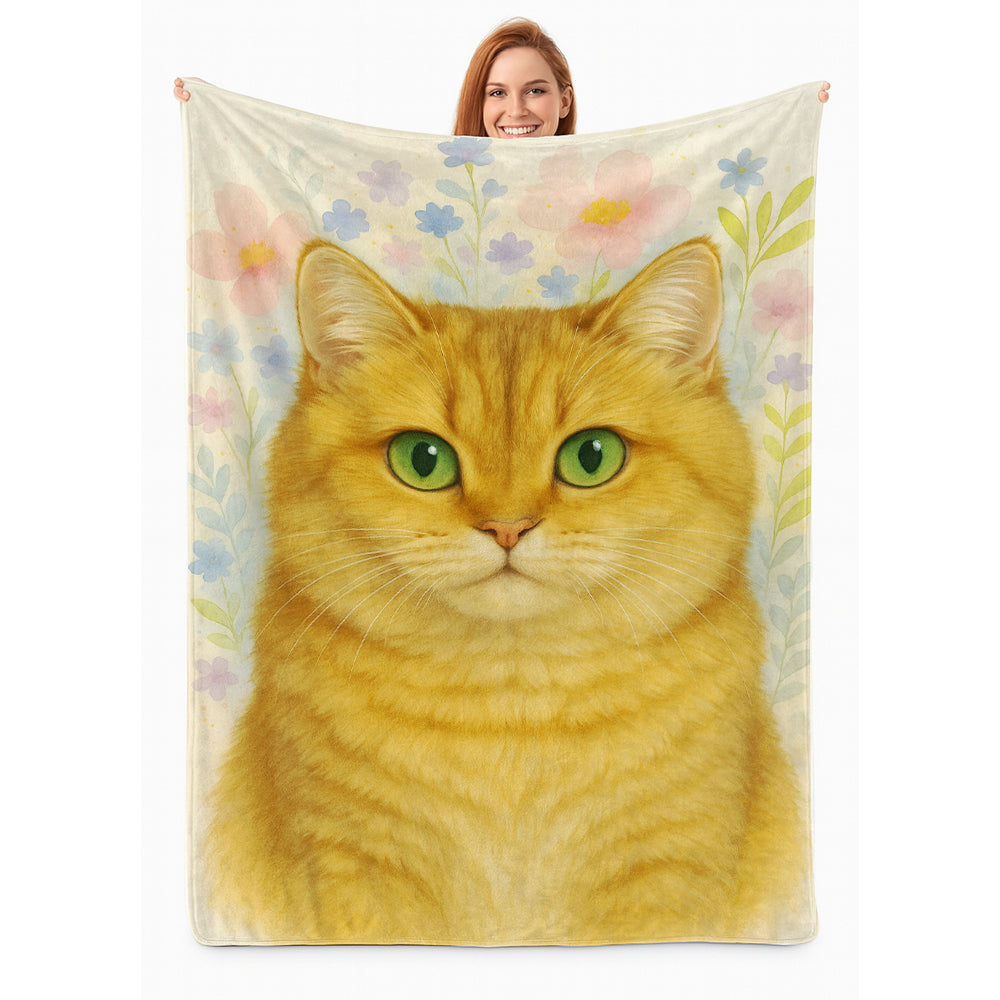 Custom Photo Cat Floral Watercolor Art Blanket