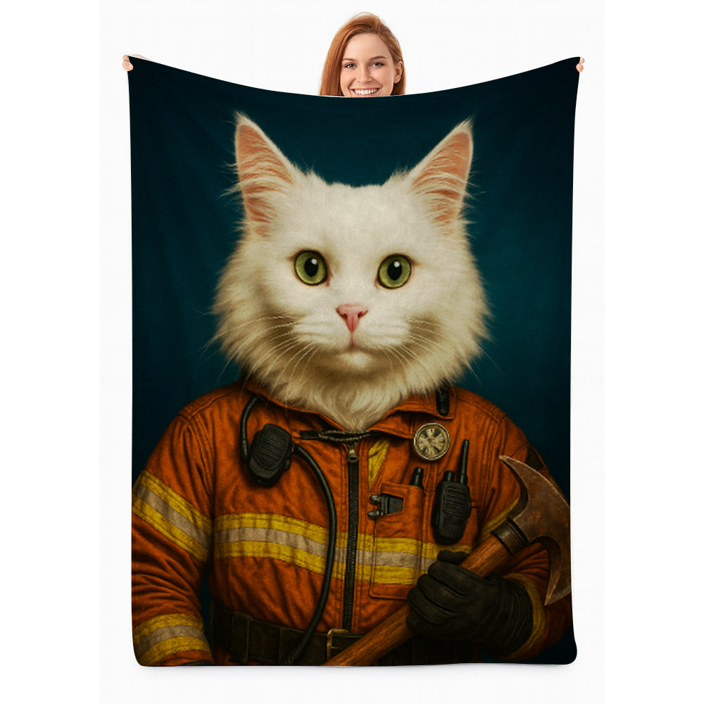 Custom Cat Photo Firefighter Blanket _ Gift For Cat Lovers
