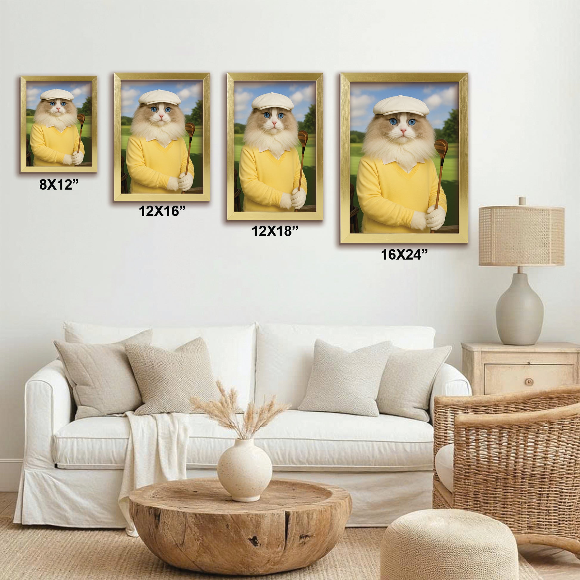 Custom Photo Golfer Cat Canvas Framed Wall Art Gift For Cat Lovers