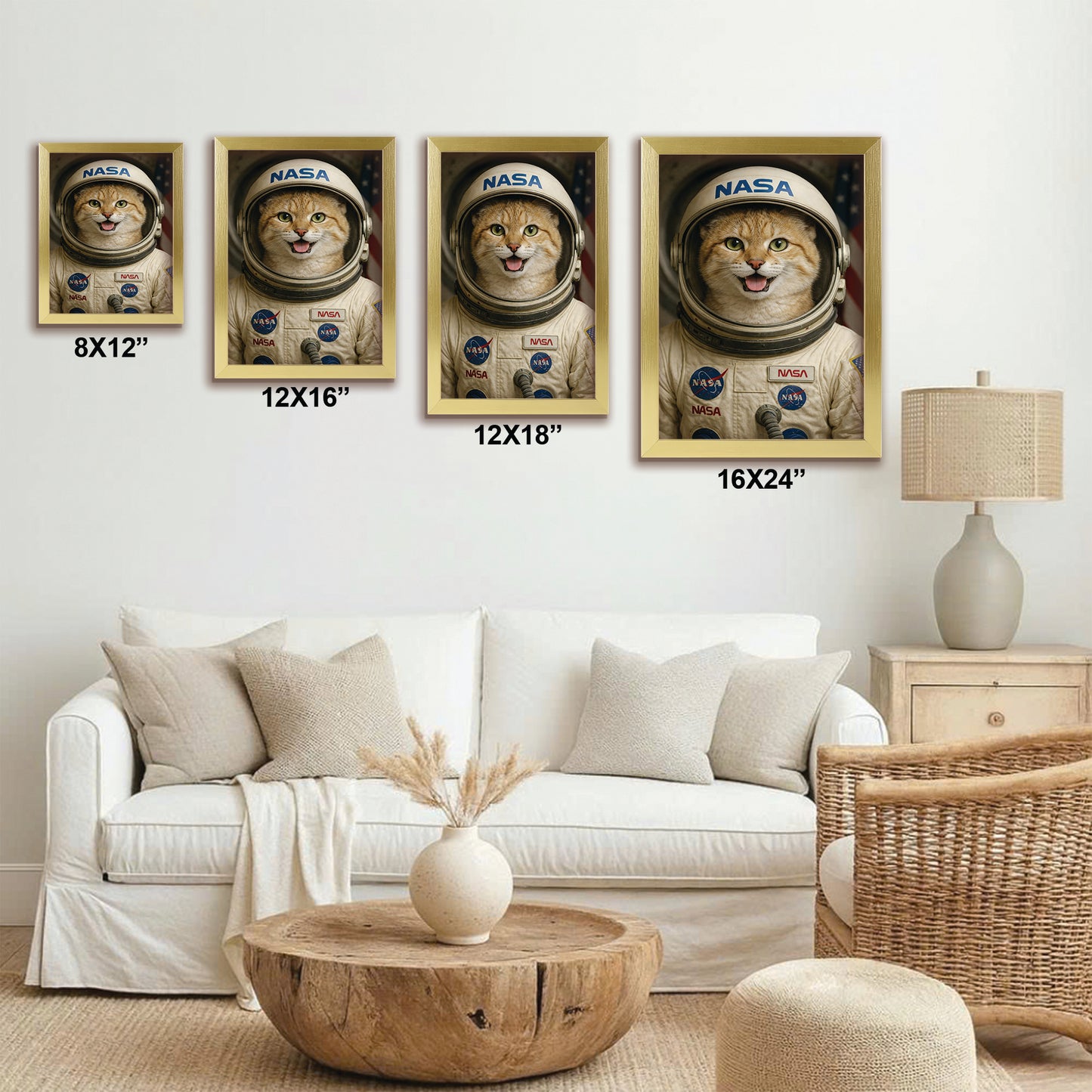 Custom Photo Astronaut Cat Canvas Framed Wall Art Gift For Cat Lovers