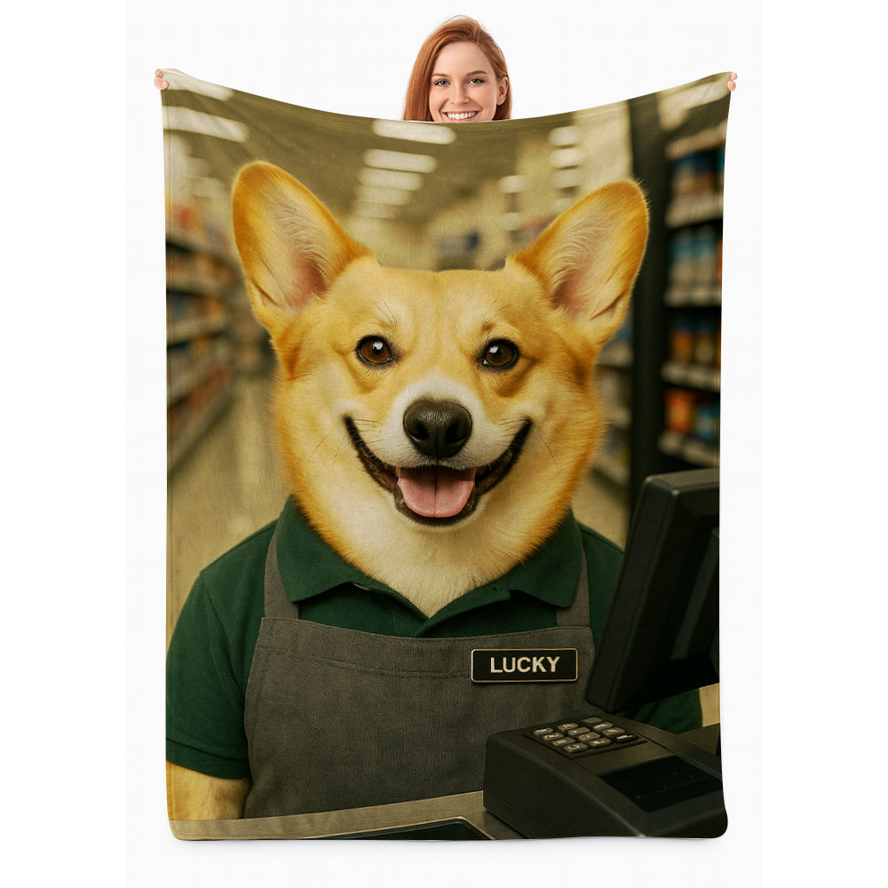 Custom Photo Cashier Dog BlanketGift For Dog Lovers