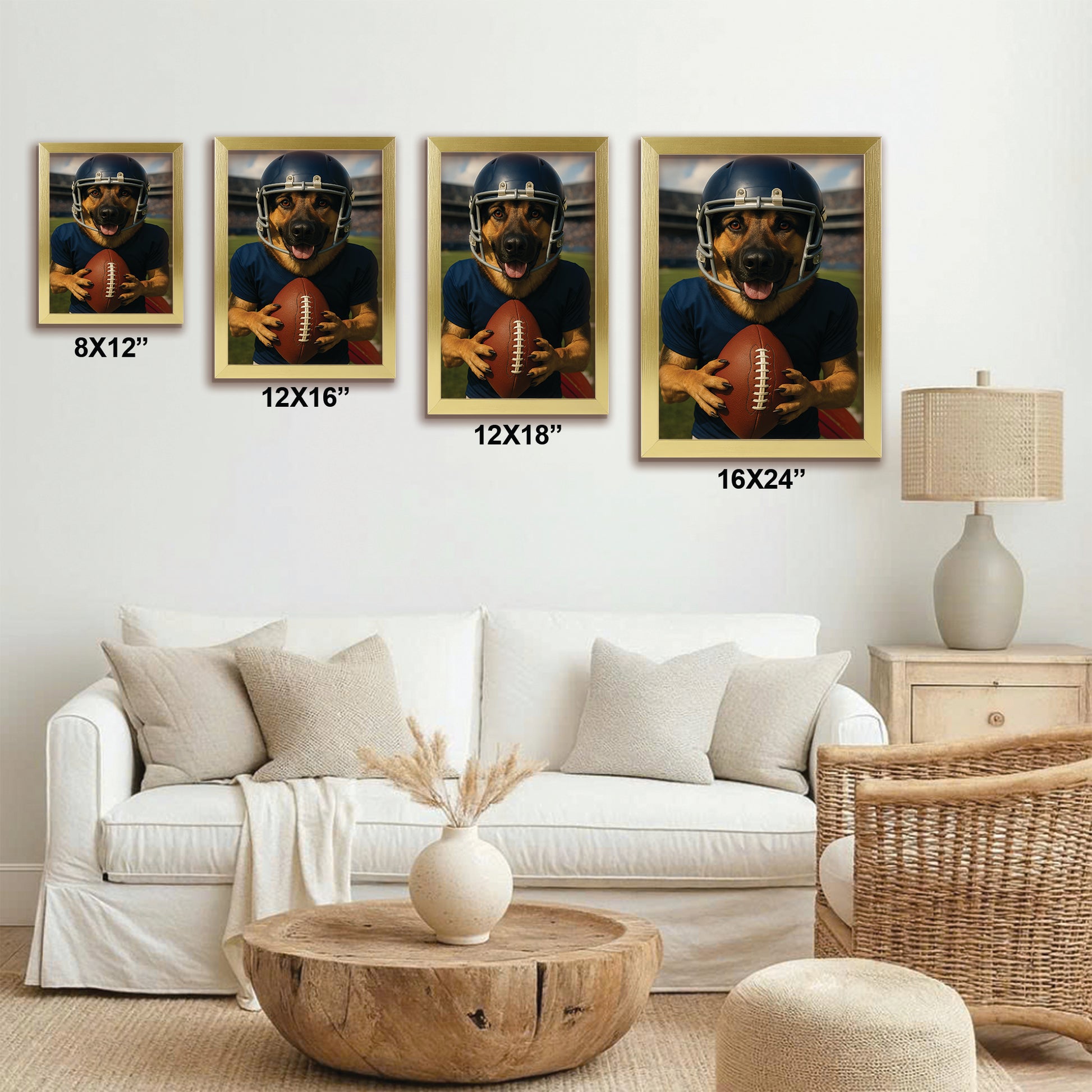 Custom Photo Footaball Dog Canvas Framed Wall Art Gift For Dog Lovers