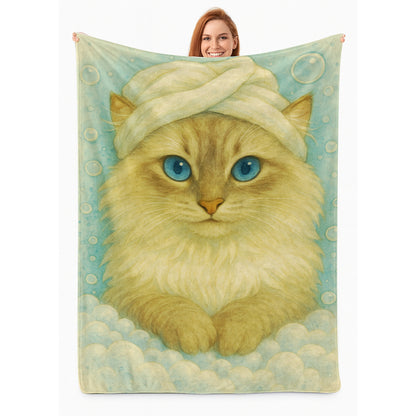 Custom Cat Potrait In Bathroom Blanket