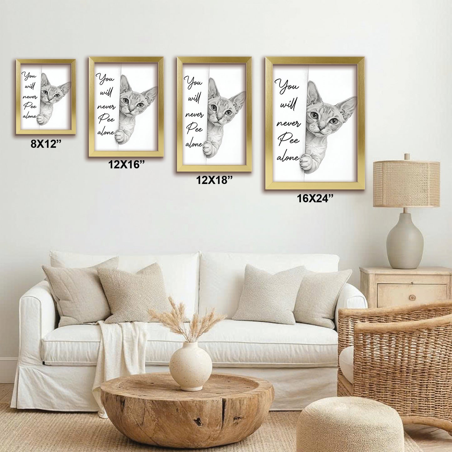 Custom Photo Cat Breed Bathroom Canvas Framed Wall Art Gift For Cat Lovers