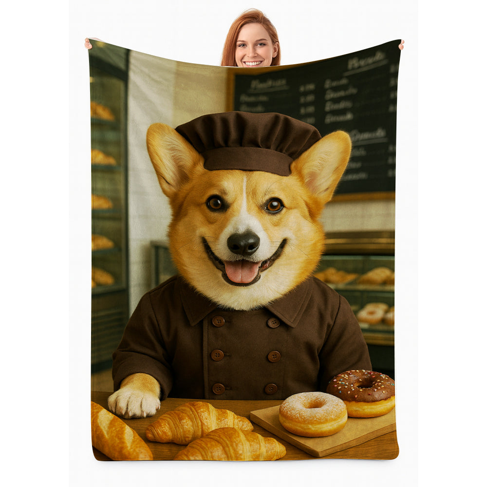 Custom Photo Baker Corgi Dog BlanketGift For Dog Lovers