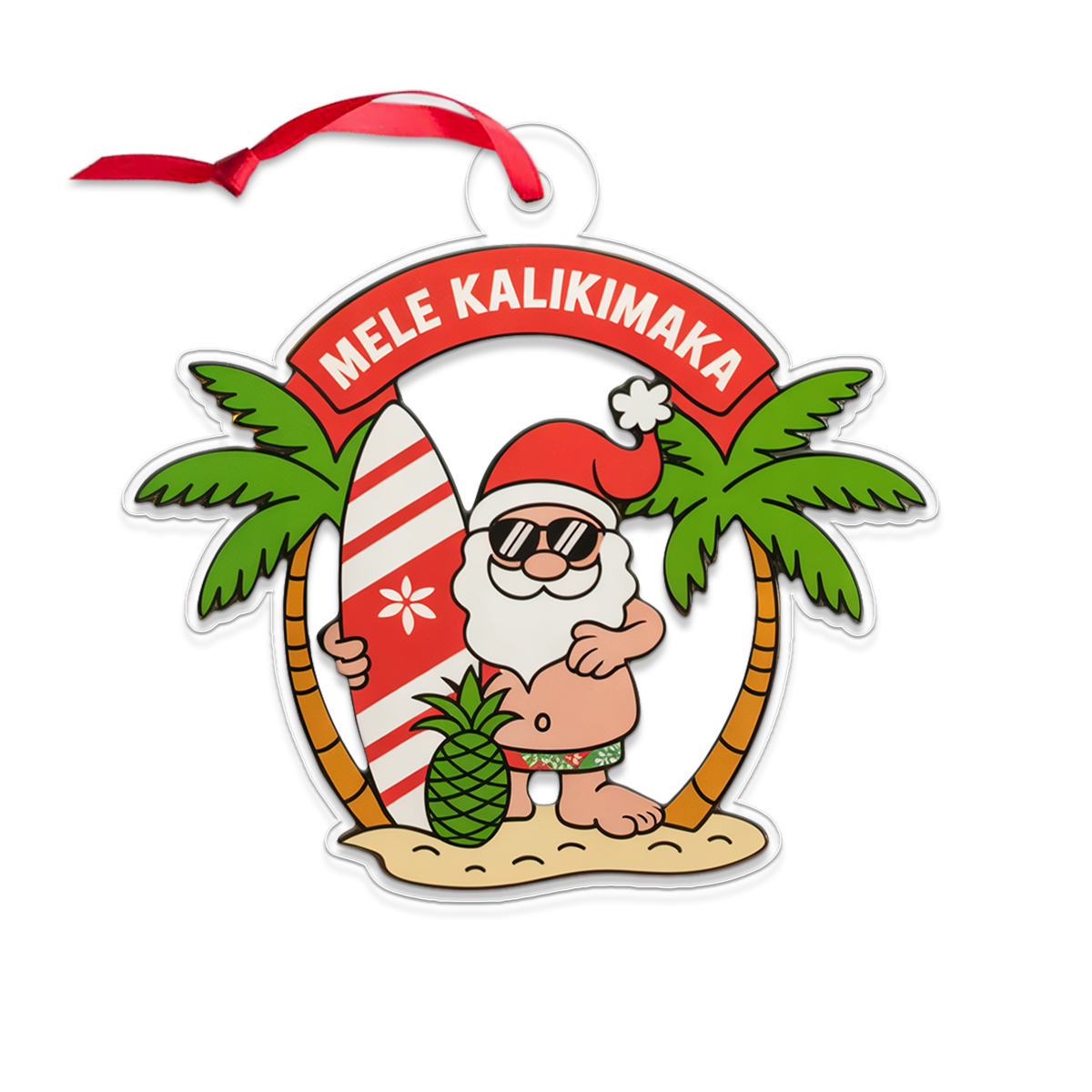 Hawaii Acrylic Ornament Santa Tropical