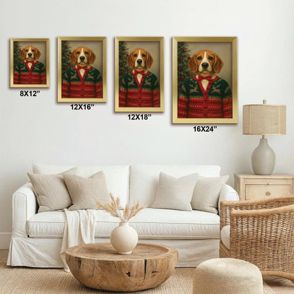 Custom Photo Christmas Dog Canvas Framed Wall Art Gift For Dog Lovers