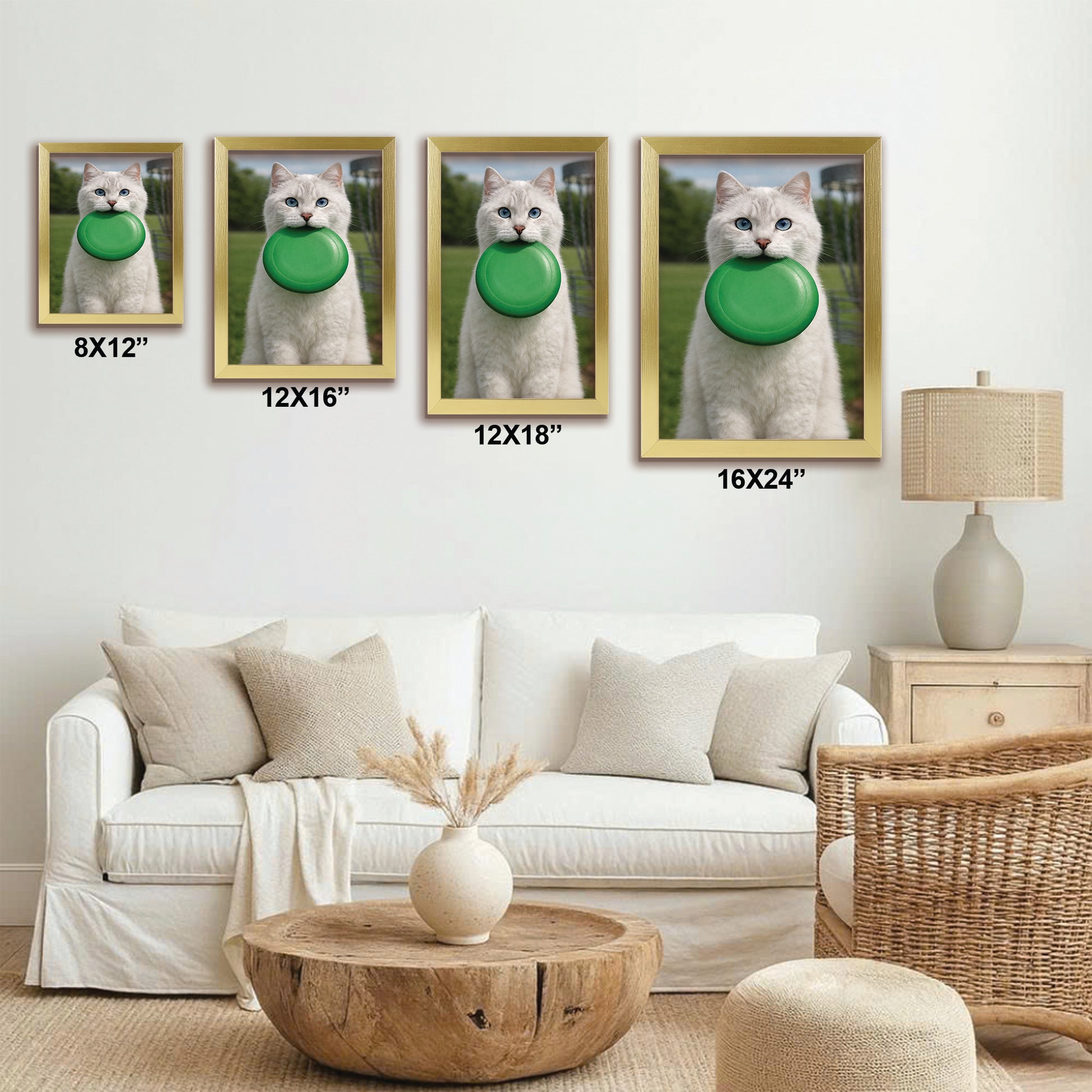 Custom Photo Disc Golf Cat Canvas Framed Wall Art  Gift For Cat Lovers