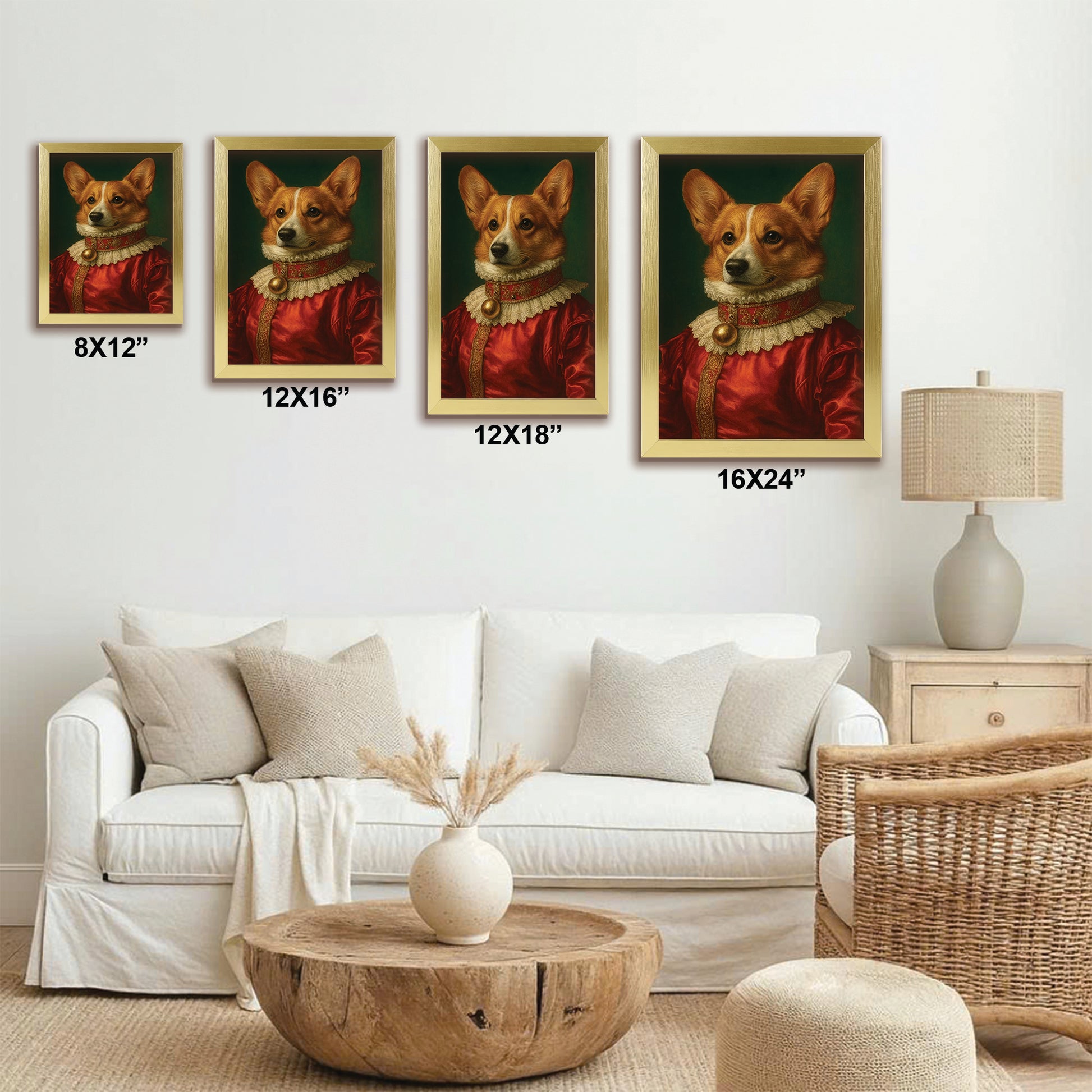 Custom Photo Dog Potrait Royal Canvas Framed Wall Art Gift For Dog Lovers