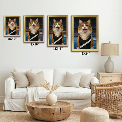 Custom Photo Gymnast Cat Canvas Framed Wall Art  Gift For Cat Lovers