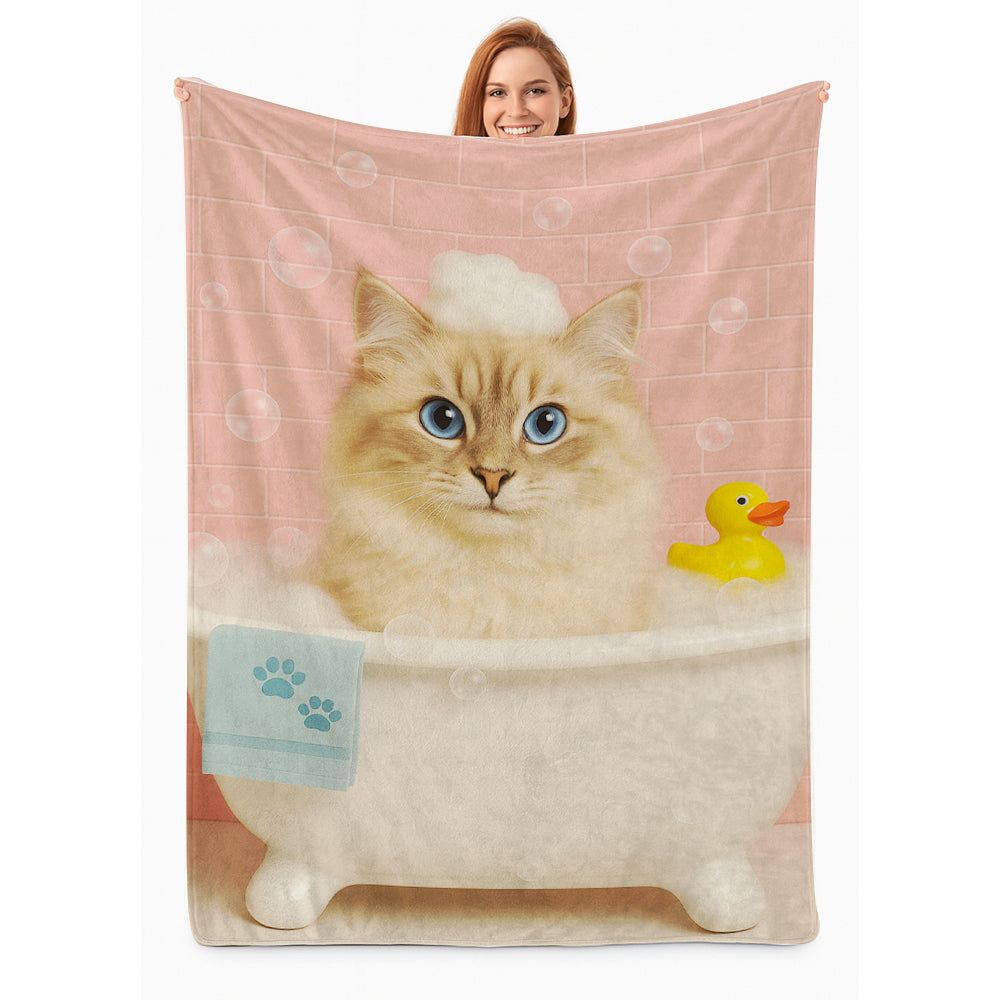 Custom Photo Cat In Bath Blanket Gift For Cat Lovers