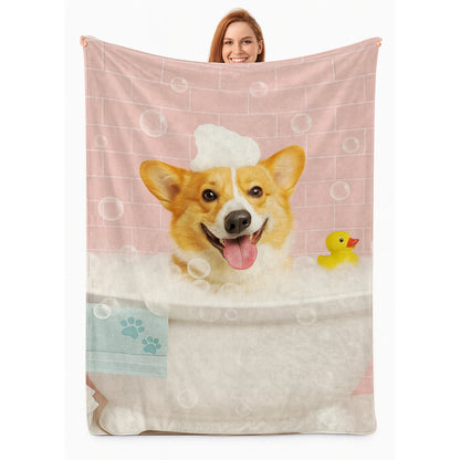 Custom Photo Dog In Bath BlanketGift For Dog Lovers