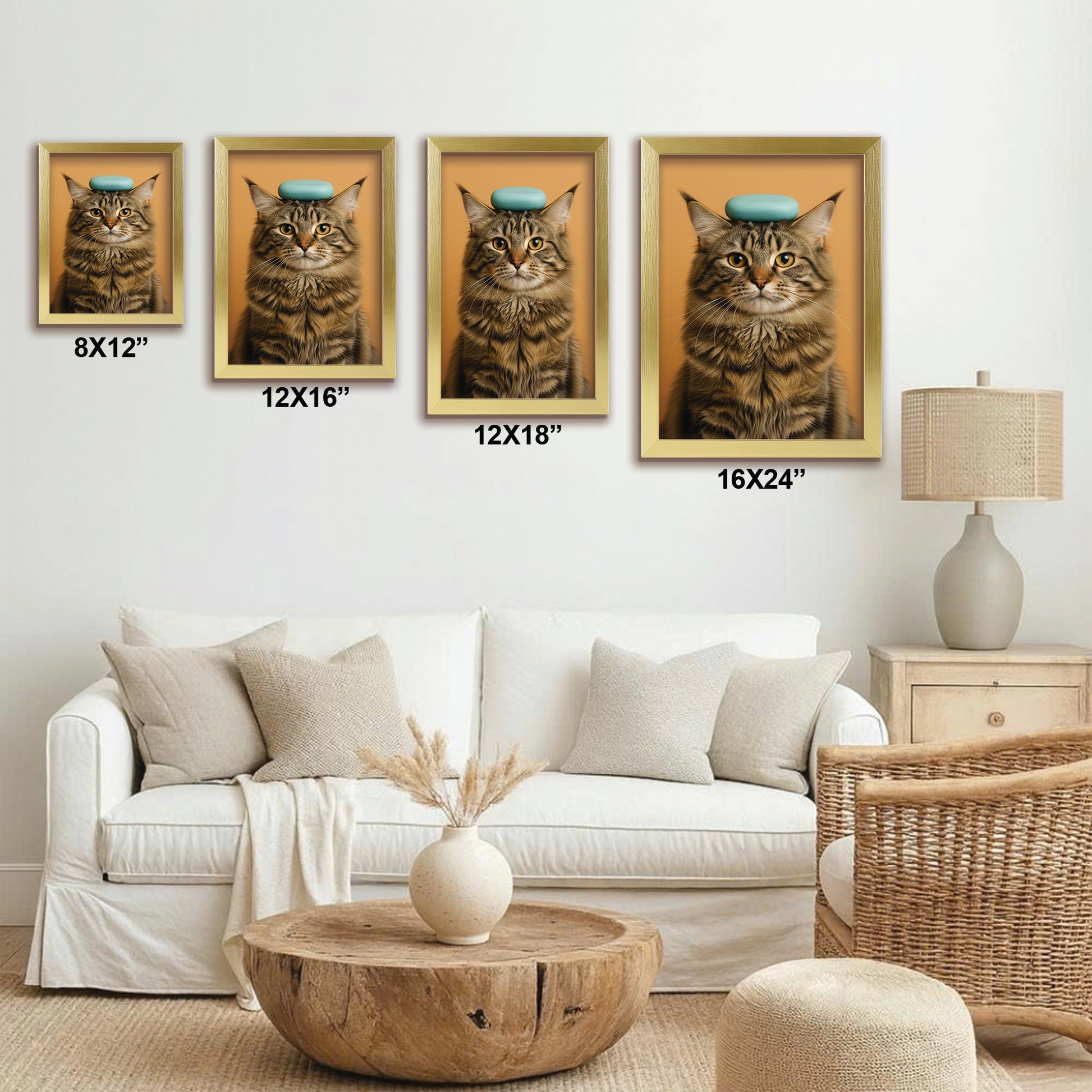 Custom Photo Cat Bathroom Style 24 Canvas Framed Wall Art Gift For Cat Lovers