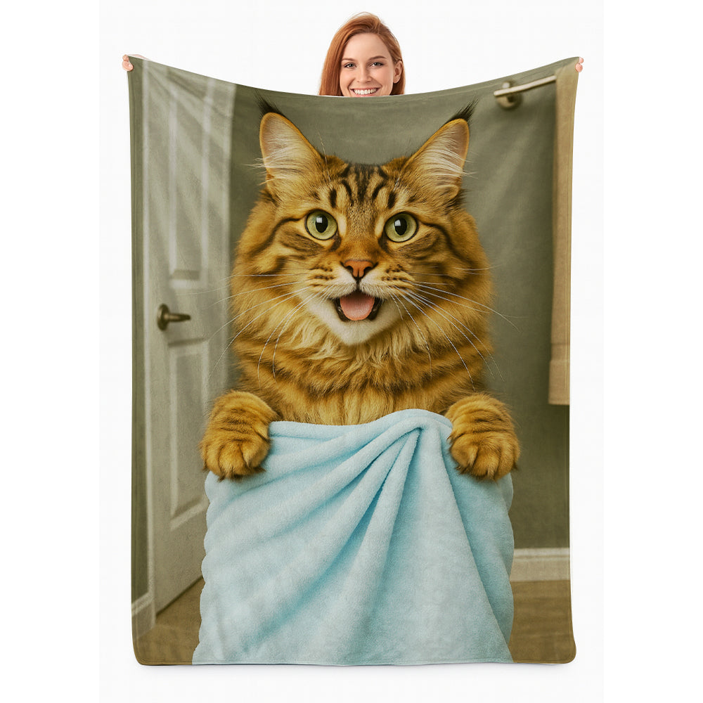 Custom Cat Photo In Bathroom Blanket Cat Lover Gifts