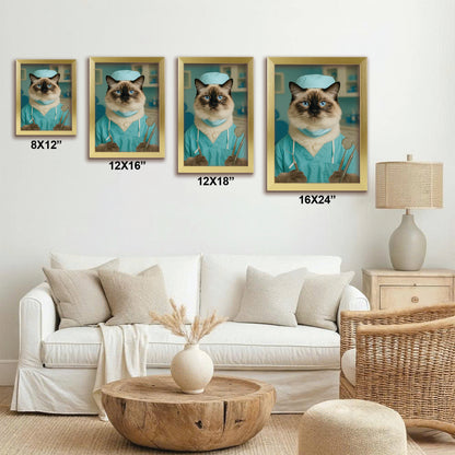 Custom Photo Dentist Cat Canvas Framed Wall Art Gift For Cat Lover