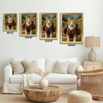 Custom Photo Backpacking Hiking Cat Canvas Framed Wall Art Gift For Cat Lovers