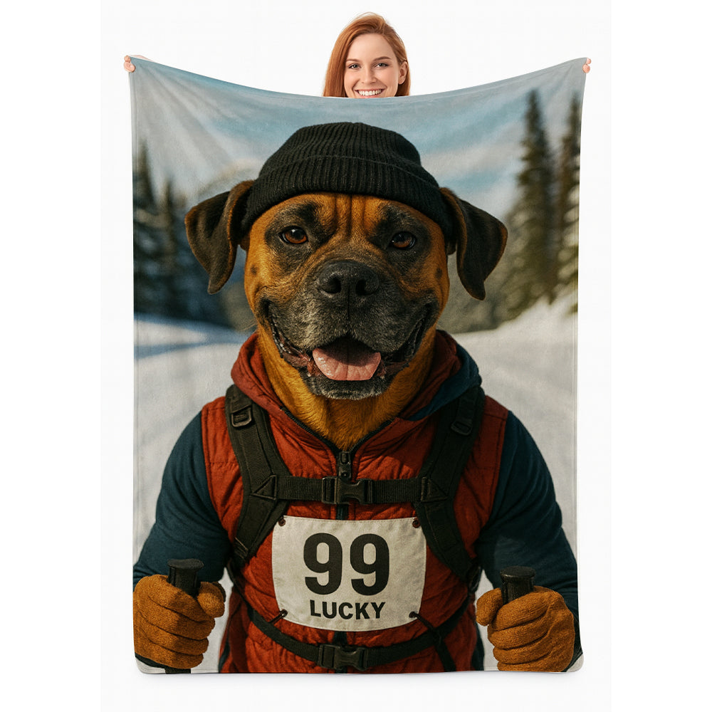 Custom Photo Cross Country Ski Dog BlanketGift For Dog Lovers