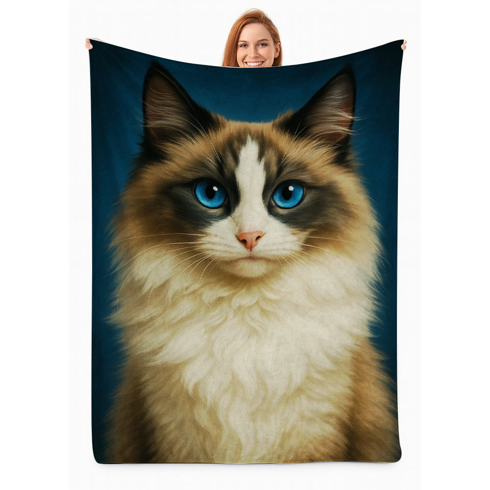 Custom Cat Deep Blue Blanket