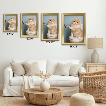 Custom Photo Cat Bathroom Style 33 Canvas Framed Wall Art Gift For Cat Lovers