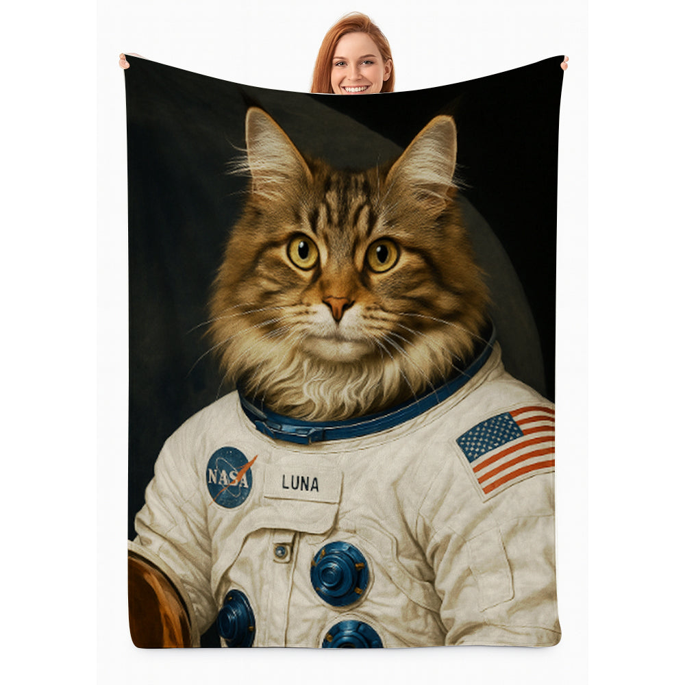 Custom Photo Cat Astronaut Blanket _ Gift For Cat Lovers