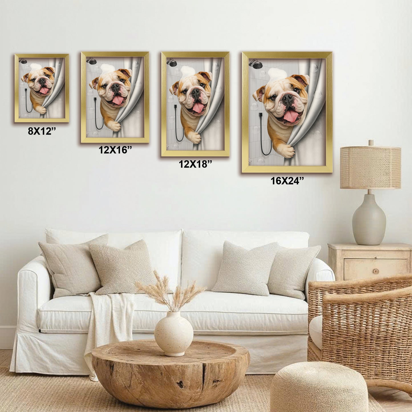 Custom Dog Photo Dog In Bathroom Canvas Framed Wall Art Gift For Dog Lovers