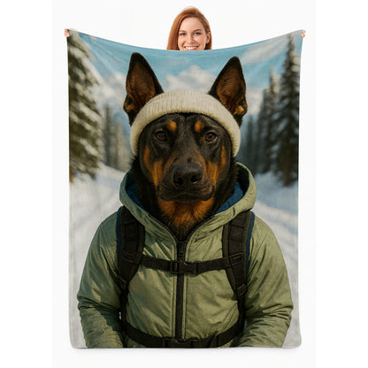 Custom Photo Winter Hiker Dog BlanketGift For Dog Lovers