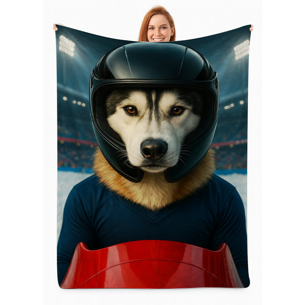 Custom Photo Bobsled Winter Race Dog BlanketGift For Dog Lovers