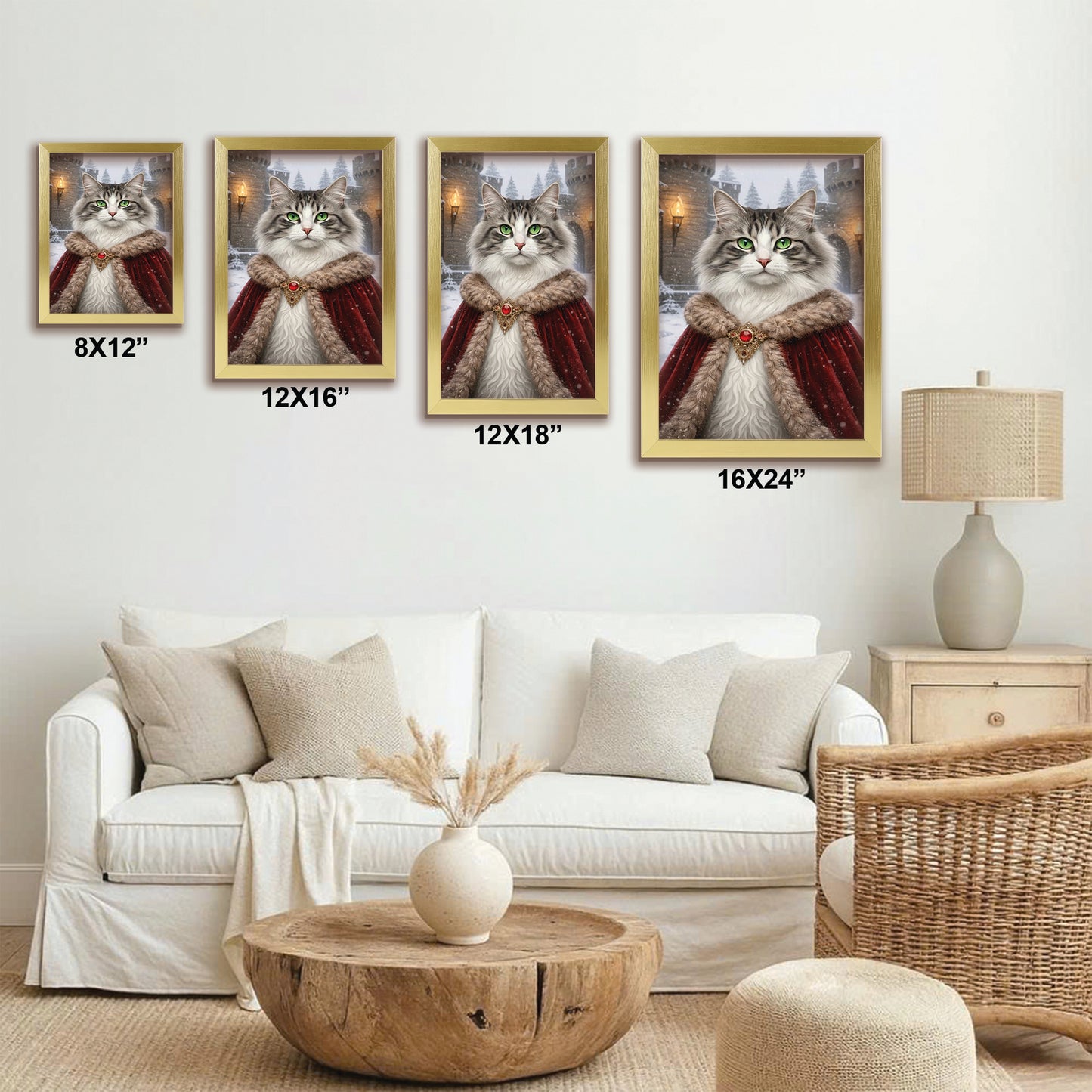 Custom Photo Winter King Royal Canvas Framed Wall Art Gift For Cat Lovers