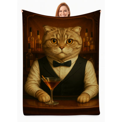 Personalized Cat Portrait Bartender Blanket
