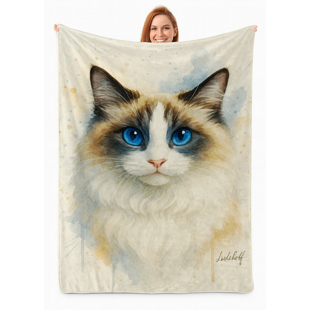 Custom Photo Cat Watercolor Artwork Blanket