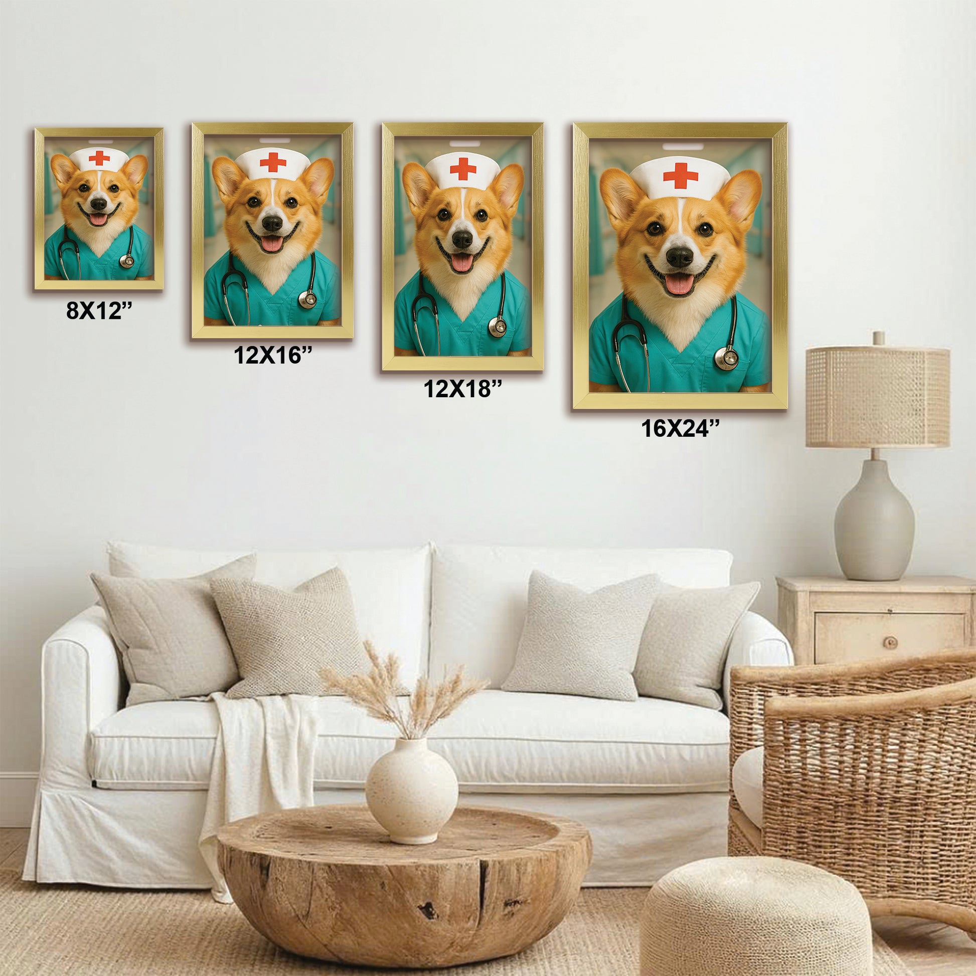 Custom Photo Nurse Dog Canvas Framed Wall Art Gift For Dog Lovers