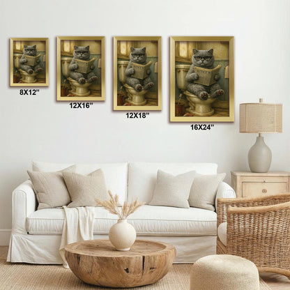 Custom Photo Cat In Bathroom Canvas Framed Wall Art Gift For Cat Lovers