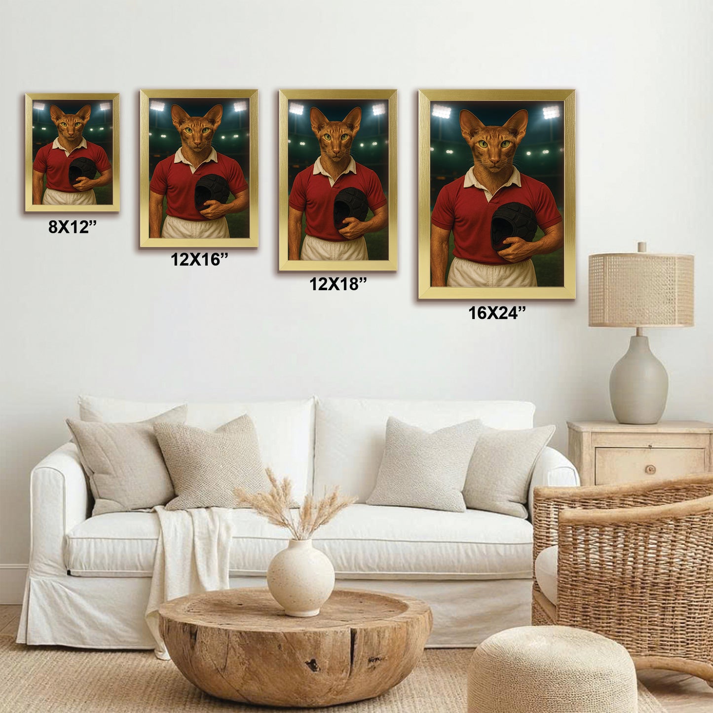 Custom Photo Rugby Player 2 Cat Canvas Framed Wall Art Gift For Cat Lovers