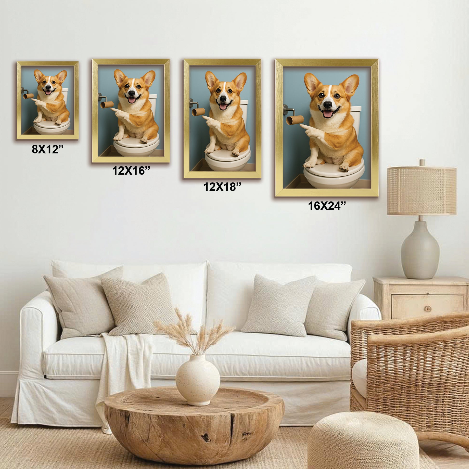Custom Photo Dog Bathroom Style 33 Canvas Framed Wall Art Gift For Dog Lovers