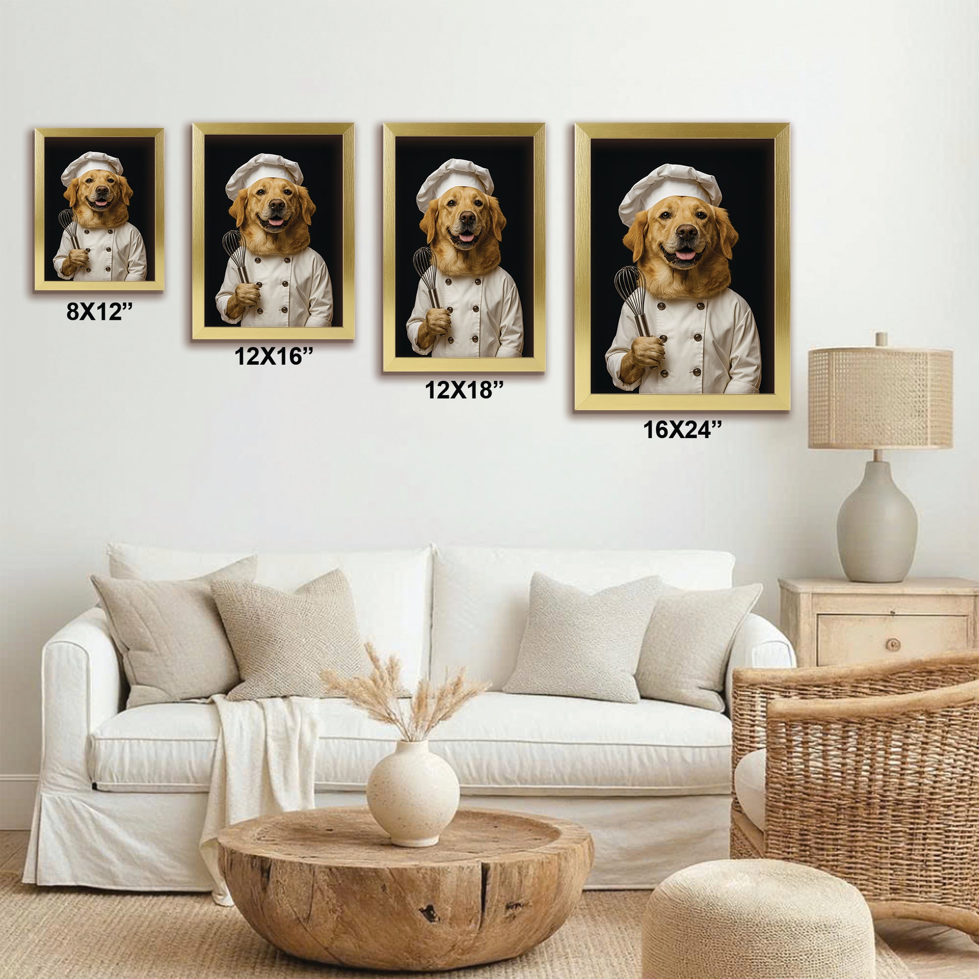 Custom Photo Dog Chef Canvas Framed Wall Art Framed Wall Art _ Gift For Dog Lovers