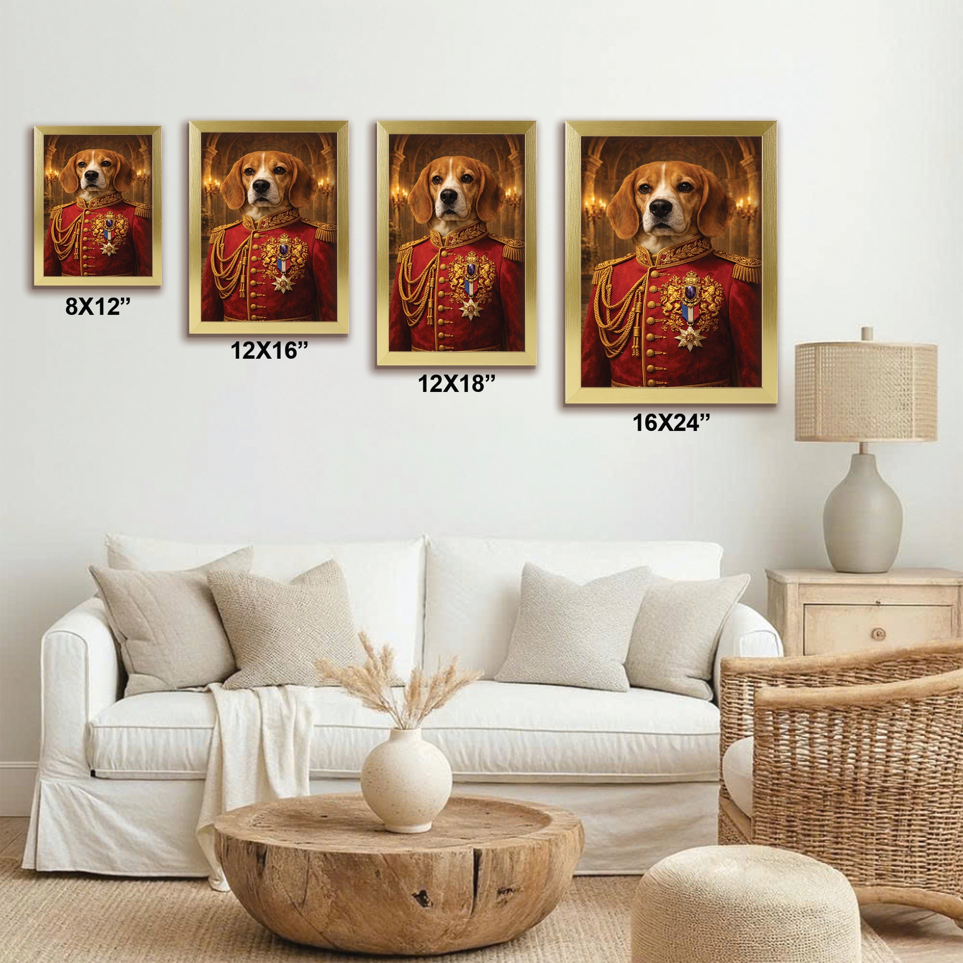 Custom Photo Royal King Dog Style 02 Canvas Framed Wall Art Gift For Dog Lovers