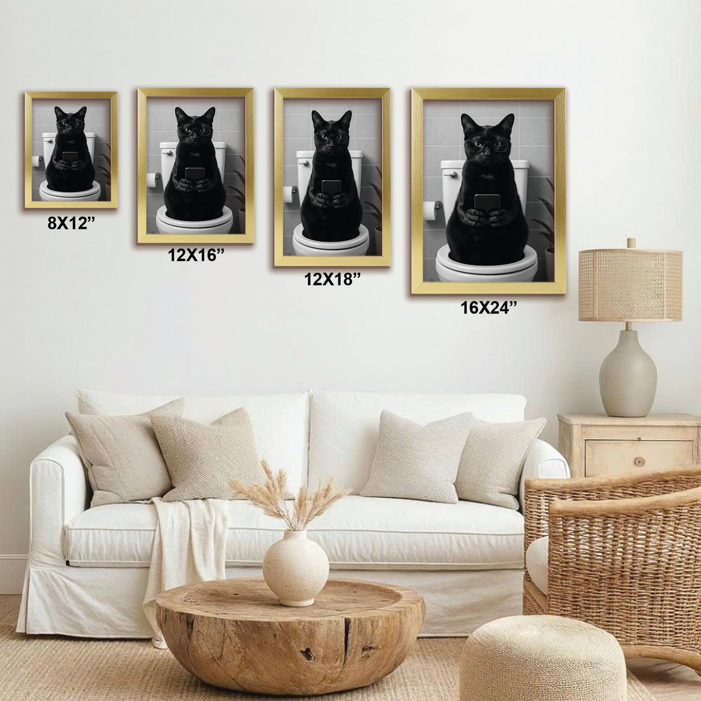 Custom Photo Cat Bathroom Style 14 Canvas Framed Wall Art Gift For Cat Lovers