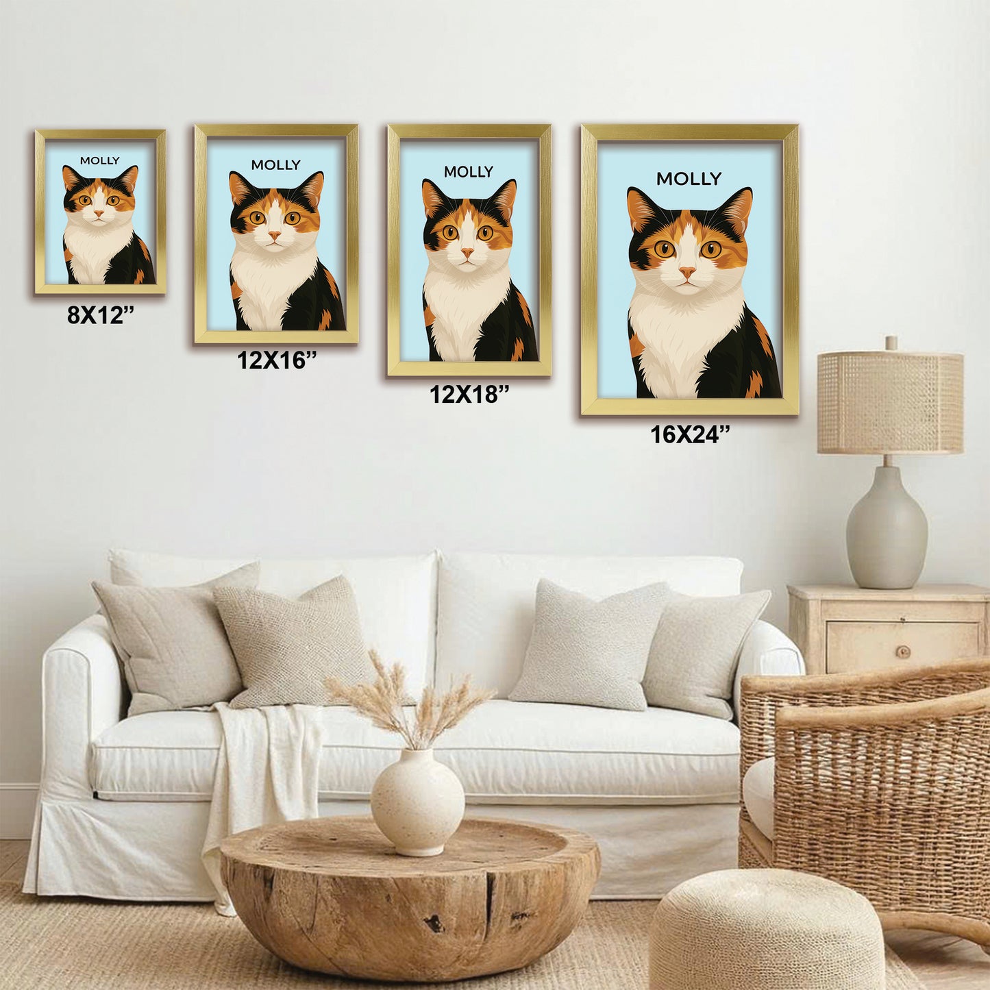 Custom Photo Minimalist Classic Cat Canvas Framed Wall Art Gift For Cat Lovers