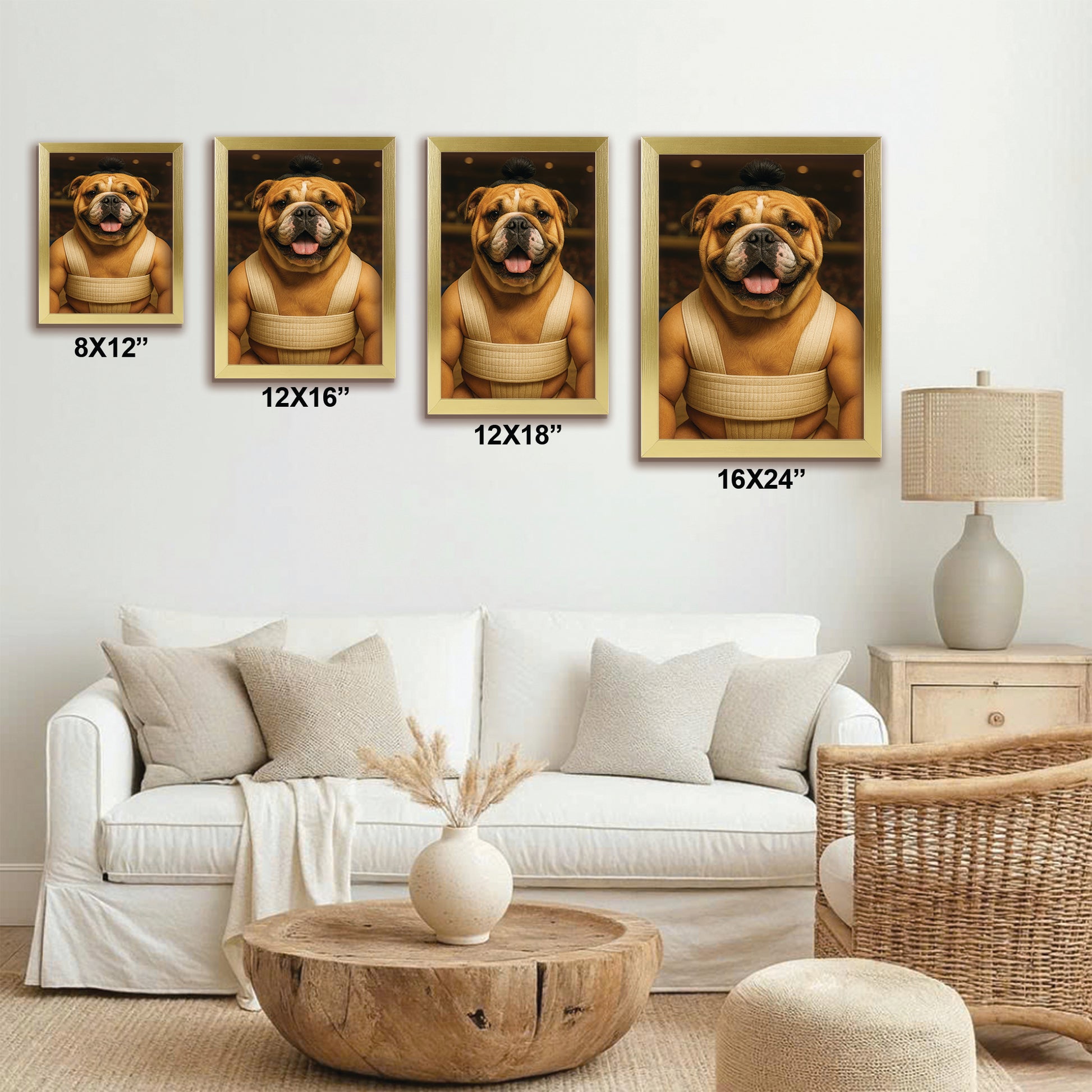 Custom Photo Sumo Dog Canvas Framed Wall Art Gift For Dog Lovers
