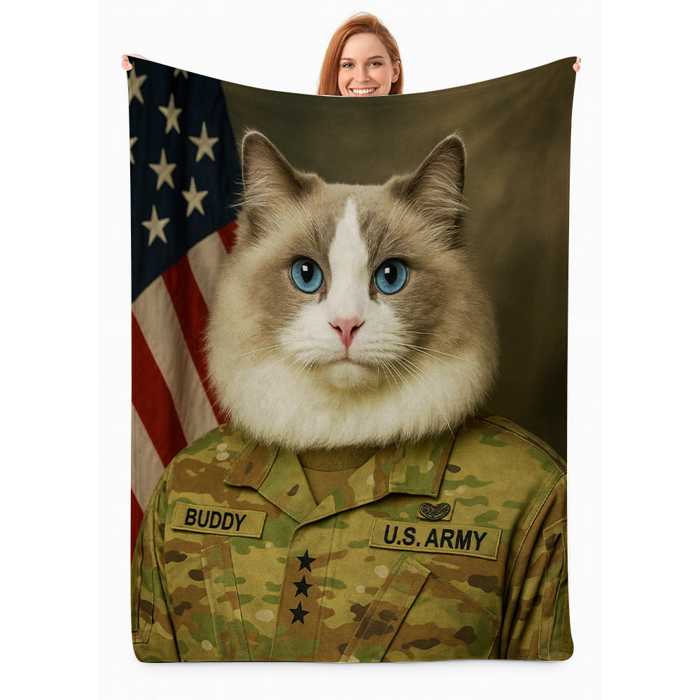 Custom Cat Photo Us Army Blanket _ Gift For Cat Lovers
