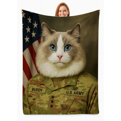 Custom Cat Photo Us Army Blanket _ Gift For Cat Lovers
