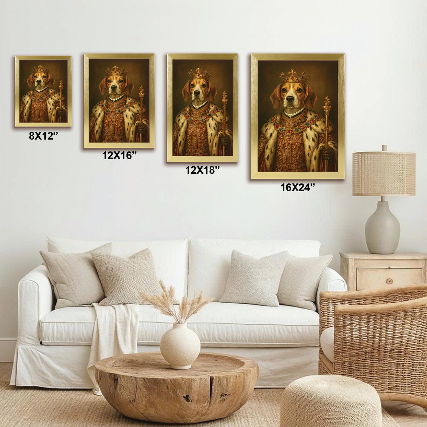 Custom Photo Dog King Royal Canvas Framed Wall Art Framed Wall Art _ Gift For Dog Lovers