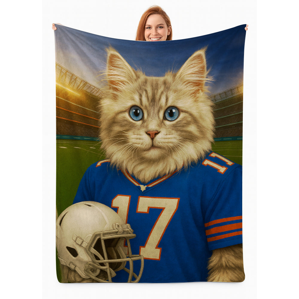 Custom Cat Photo Football Style Blanket _ Gift For Cat Lovers