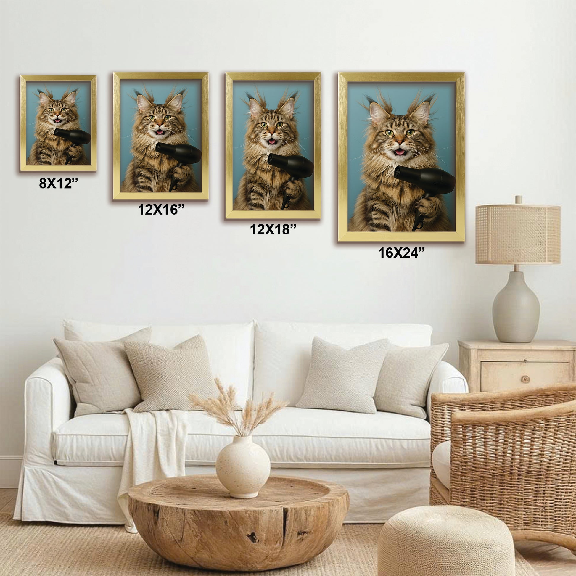 Custom Photo Cat Bathroom Style 35 Canvas Framed Wall Art Gift For Cat Lovers