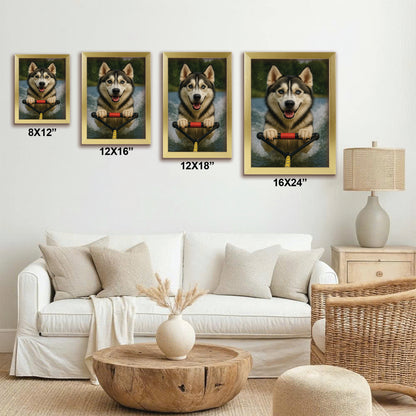 Custom Photo Water Ski Dog Canvas Framed Wall Art Gift For Dog Lovers