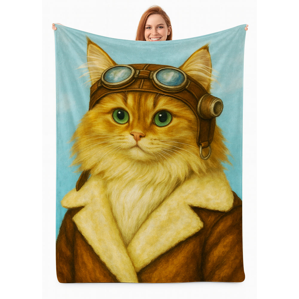 Custom Photo Portrait Pilot Blanket Gift For Cat Lovers