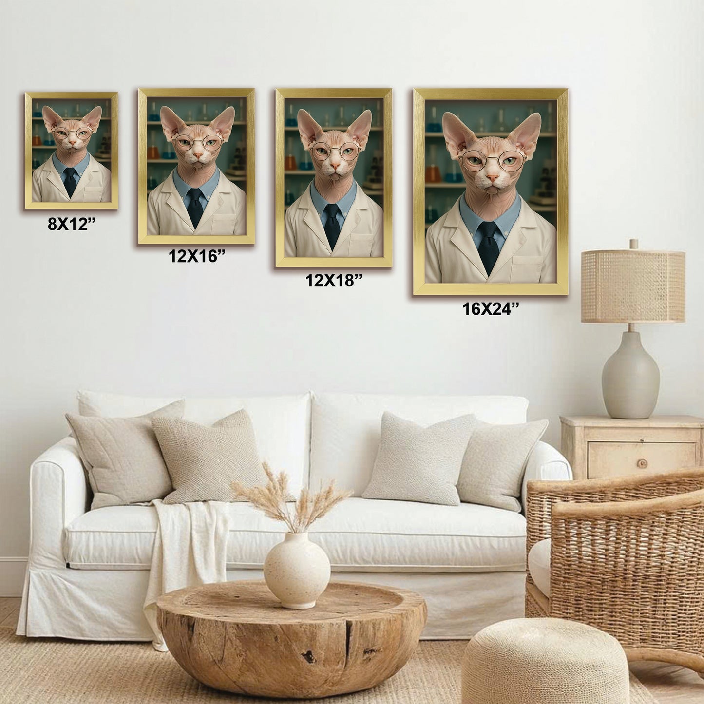 Custom Photo Scientist Cat Canvas Framed Wall Art Gift For Cat Lovers