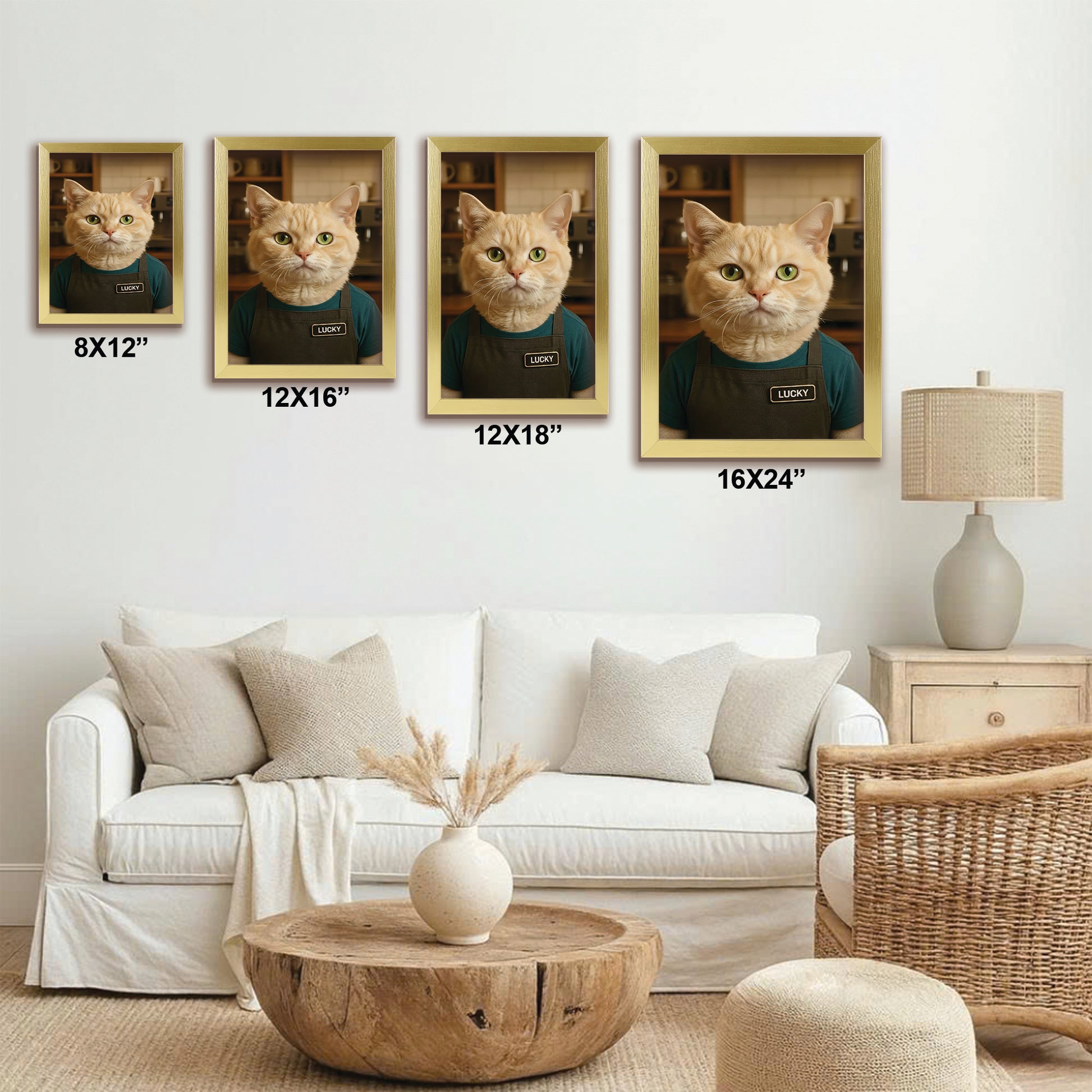 Custom Photo Barista Cat Canvas Framed Wall Art Gift For Cat Lovers