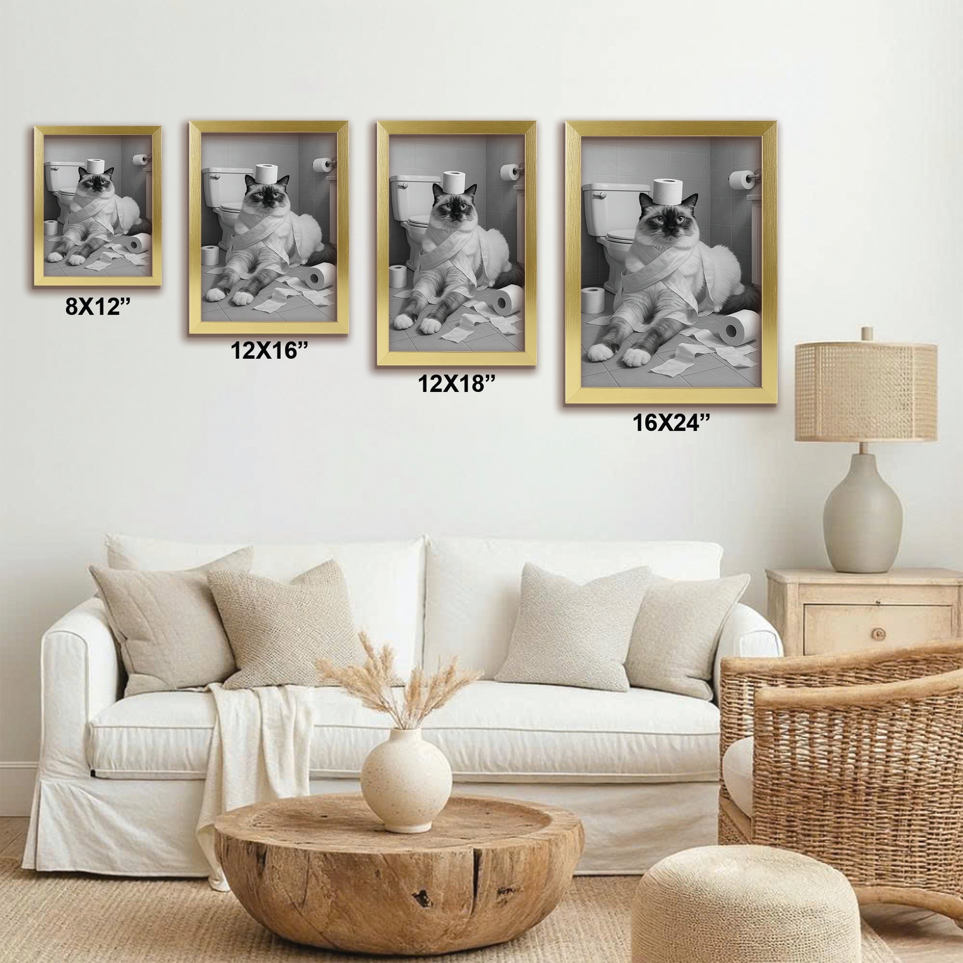 Custom Photo Cat Bathroom Style 16 Canvas Framed Wall Art Gift For Cat Lovers